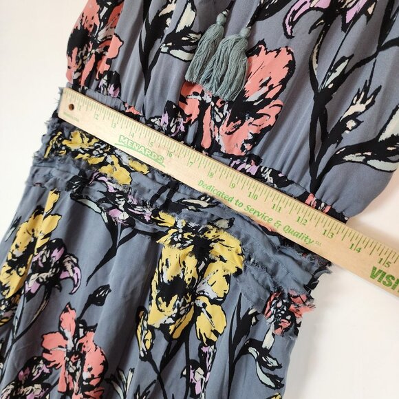 Ramy Brook 100% Silk Blue Floral Midi Dress Halter Tie Tassel Top Designer Dress - Picture 10 of 11